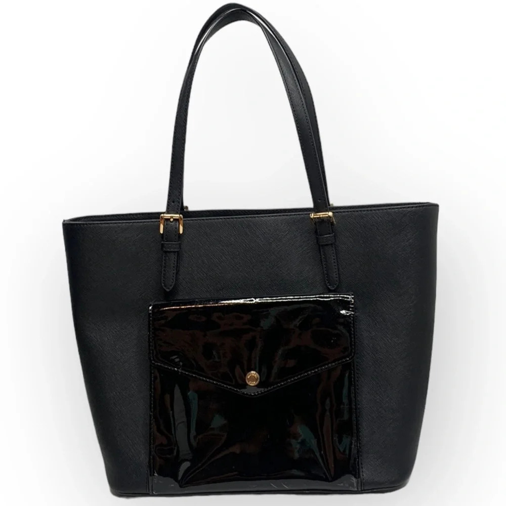 Michael Kors Jet Set Item Multifunctional Black Pocket Tote with Gold Hardware